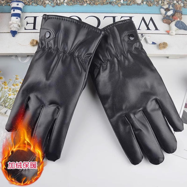 Touch screen windproof gloves PU leather couple gloves men and women electric vehicle riding winter warm gloves thickened and velvet