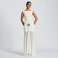 fashion spring/summer new arrival: sleeveless, backless, pleated, and patchwork sexy bodycon dress with elegant ribbon detail