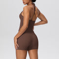 pure color brushed beautiful back tight strap halterflap pocket pants yoga suit sports running shortstwo-piece set