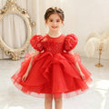 Ready-to-ship new bubble sleeve floral children's formal dress wedding princess gown baby girl party dress kids dress