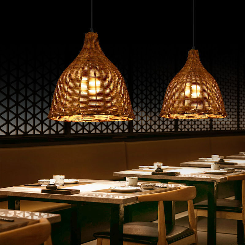 Retro rattan lamp restaurant wedding store hotel b&b lampshade southeast asian country bamboo woven decoration straw hat chandelier