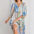 European and american cross-border   hot seller: bohemian lantern sleeve fashion print maxi dress