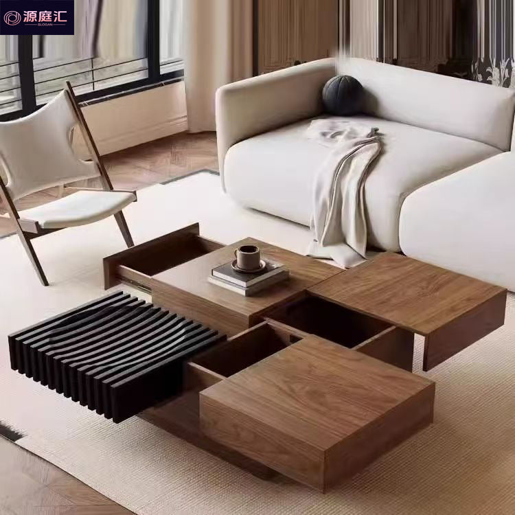Walnut coffee table - minimalist north american mid-century modern style - living room home decor - small apartment ready-to-assemble square coffee table/side table