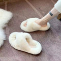 New arrival cross strap best selling fur slippers for women fall and winteroutwearplatform shoesthick soleheight increasing soft solefor homeoutwear cotton slippers