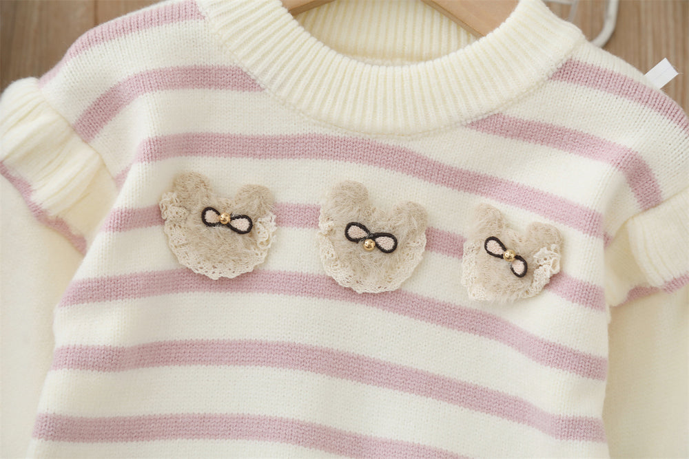 Girls' knitted sweater two-piece set -  autumn/winter new collection - baby girl cartoon rabbit crewneck pullover outfit