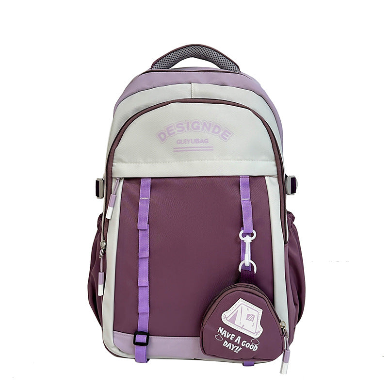 School bag female primary school students large-capacity contrasting color simple Japanese backpack 2025 new junior high school travel backpack