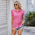 european and american cross-border summer  new arrival washed denim single-breasted top with flutter sleeves -  women's shirt