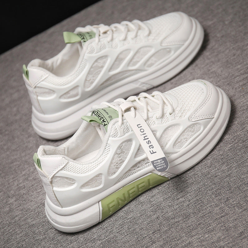 Women's white sneakers 2026 new summer mesh shoes versatile thick sole thin style breathable casual athletic dad shoes
