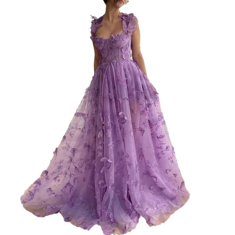 fashion  women's wedding dress tulle suspender sleeveless high slit bridal party beach dress