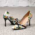 Fashion women's shoes flower printing high heels evening party casual pointed toe stiletto heels cross-border amazon