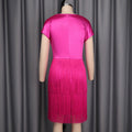 sexy waist slimming lookdress rose red satin tassel patchwork party wear party dress