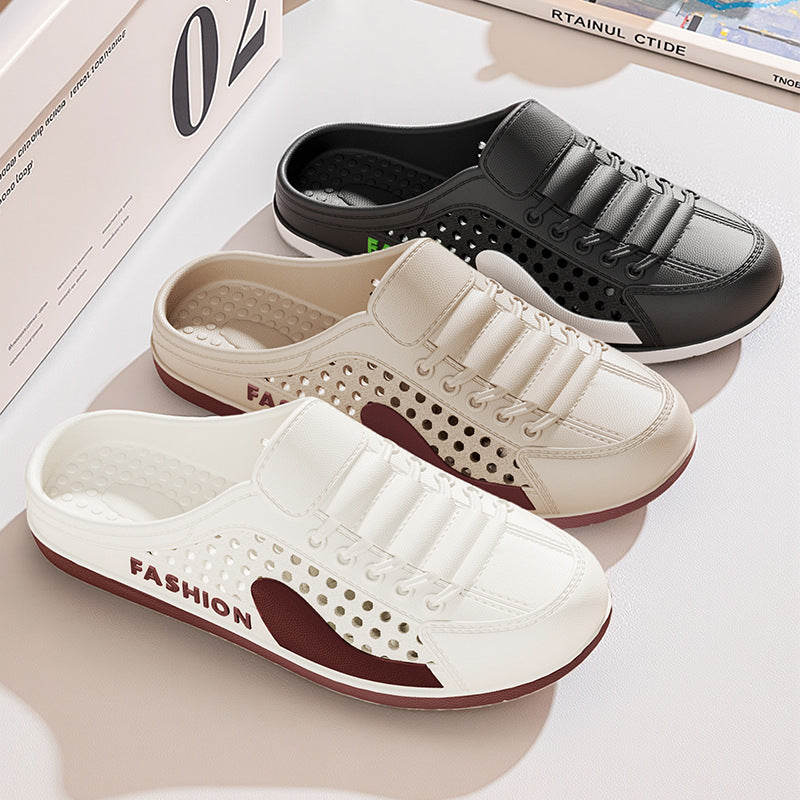 Men's summer new breathable mesh slides - slip-on, backless, casual beach sandals with trendy perforated design