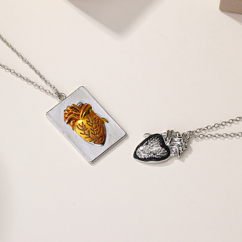 Wholesale couple necklaces - european & american cross-border personalized creative jewelry - women's gold & silver heart hip hop valentine's day gift necklaces