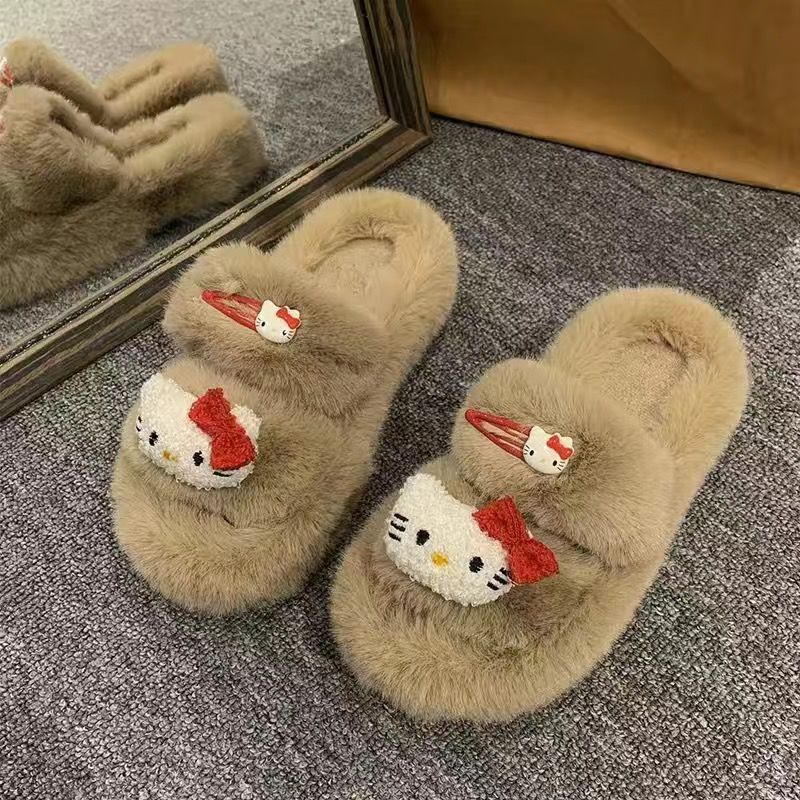 Thick sole furry slippers non-slip cartoon cute kitten outwearstuffed velvet cotton shoes for women autumn winternew arrivaleasiest for match