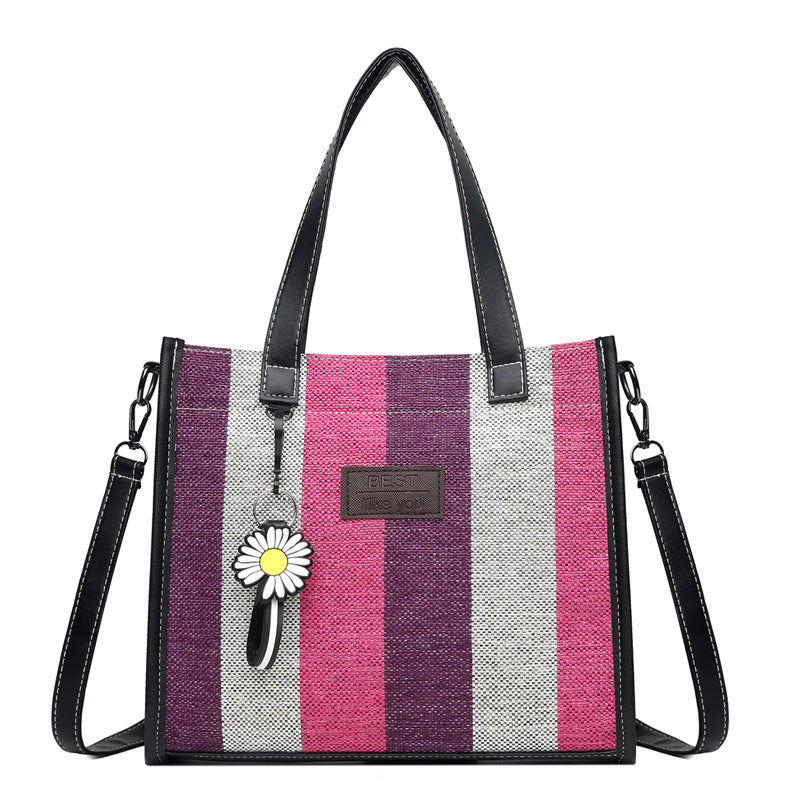 2024 new women's fashion shoulder bag crossbody bag canvas bag color block handbag minimalist versatile tote bag