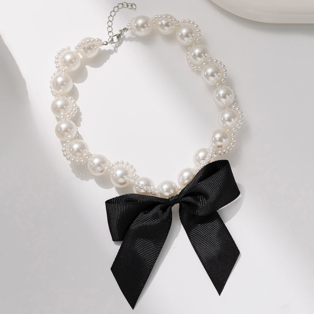Wholesale faux pearl necklaces - cross-border vintage statement ribbon bow necklaces - women's luxury high-end choker