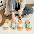 Sweet and stylish women's summer sandals, featuring a new mesh floral design, flip-flop style, flat sole, and non-slip beach shoes