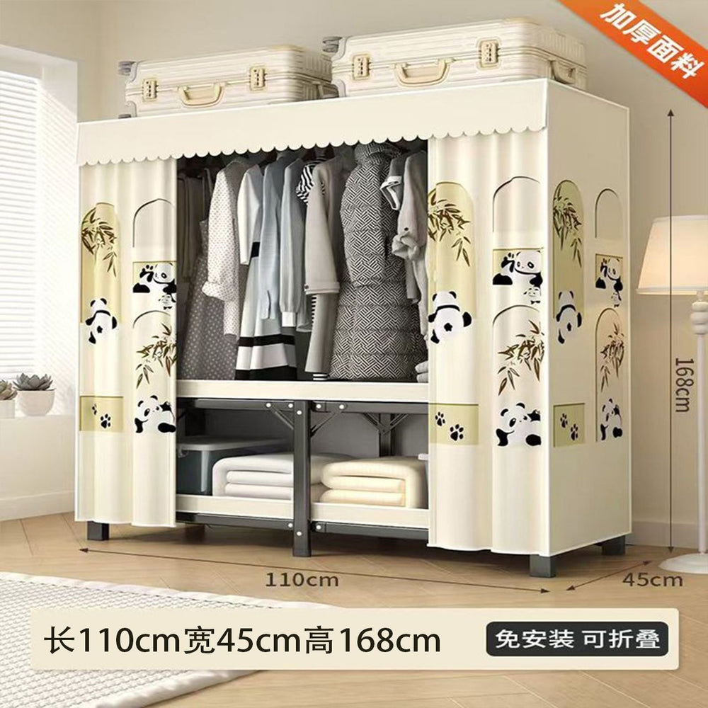 Foldable wardrobe - no assembly required, easy home use, bedroom steel frame, reinforced steel pipes, thickened, durable clothes rack for rental properties