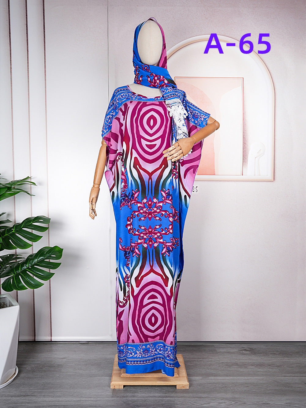 supply  contrast color chiffon dress with headscarf african plus size women's robe