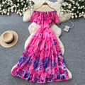 Frenchromantic style one shoulder rufflesprintingdress women's summerk-style floral waist slimming look a-line skirt