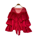 cross-border 2026 summer lazy style elegant socialite rufflespatchwork bell sleeve chiffon shirt loose shirt