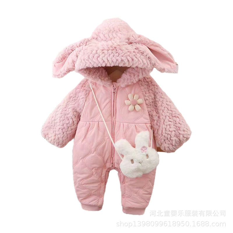 Baby winter clothes quiltedthickened jumpsuit baby girl outing clothes full month newborn fall and winterheattech tide