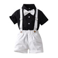 Boys' summer black short-sleeve shirt and overalls set - stylish two-piece outfit for toddlers and young children - trendy street style