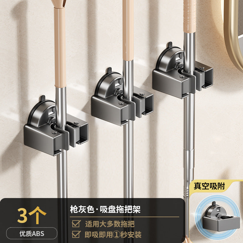 Powerful suction cup, mop clip, hook, wall hanging, no punching, household bathroom, bathroom wall, mop, broom, storage rack
