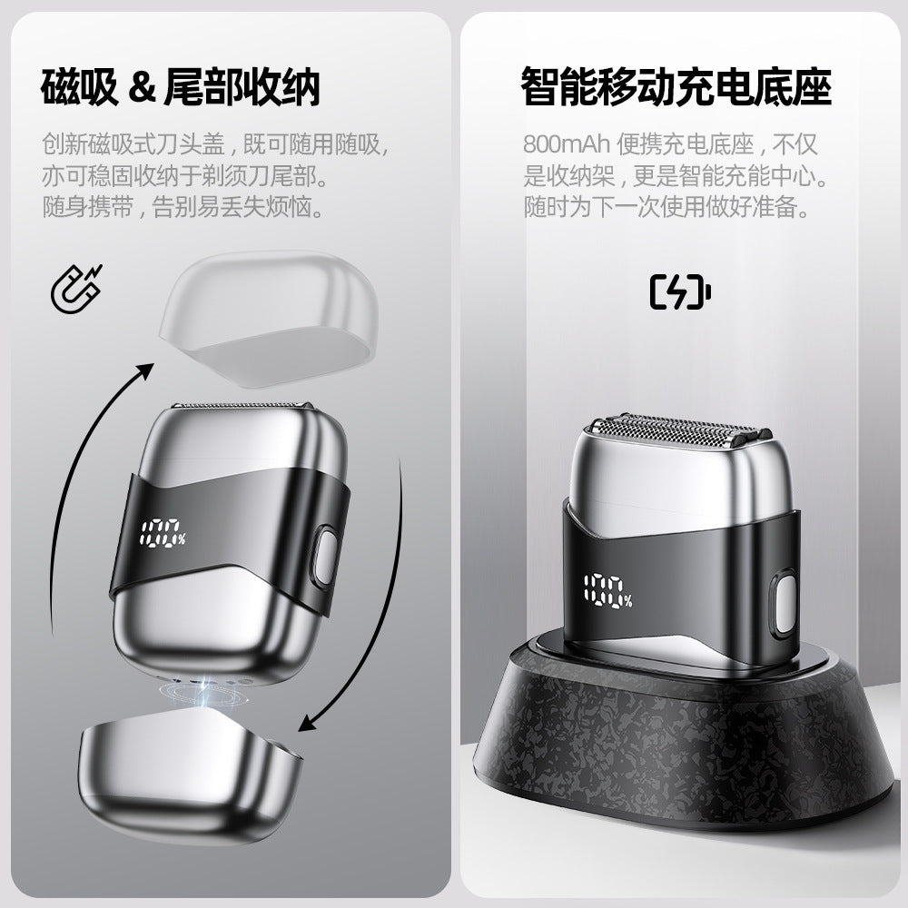magnetic three-blade reciprocating mini electric shaver, portable fast charging, full body washable razor