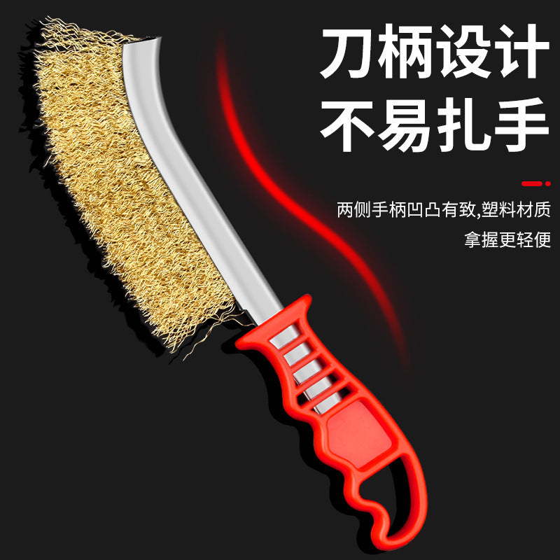 Wire brush knife brush stainless steel wire knife brush copper plated wire brush rust removal gap plastic handle barbecue iron brush cleaning brush