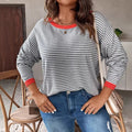 european and american cross-border autumn women's striped t-shirt plus size top casual sweater