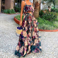 cross-border e-commerce women's fashion: european and american summer new arrivals - vacation-ready printed cami top and tiered maxi skirt set