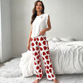 european and american new women's loungewear set: heart print flutter sleeve tee and casual pants pajama two-piece