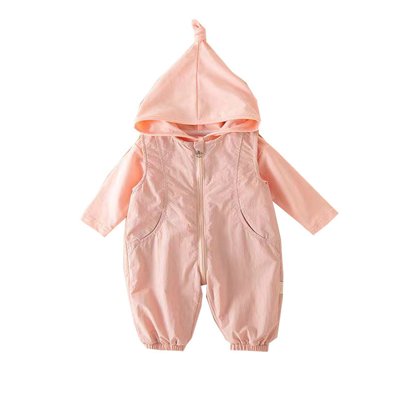Infant and toddler spring/autumn two-piece outfit set: baby girl vest romper with long-sleeved top and jacket - autumn two-piece set