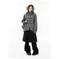 cross-border fashion napoleon woolen hooded outwearretrocasualasymmetrical hem medium longtops