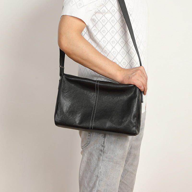 Men's shoulder bag, sports bag, leather messenger bag, new diagonal span bag, soft leather cowhide backpack, casual horizontal men's bag