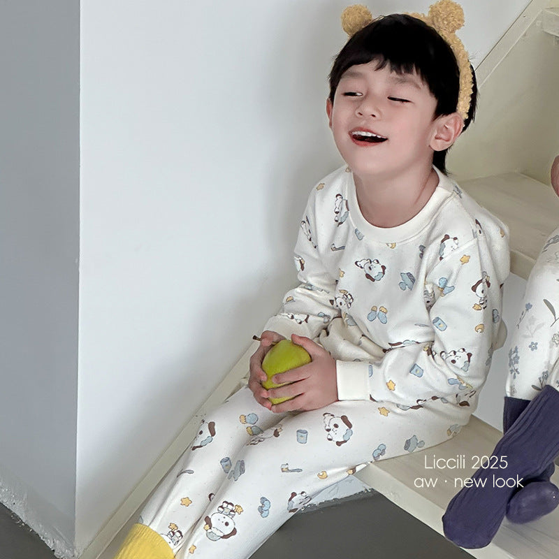 Kids' thermal underwear set - boys' and girls' autumn/winter warm base layer loungewear - soft fleece cotton seamless pajamas