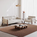 Vintage cream solid wood designer creative small apartment white retro ash wood three-seater fabric sofa