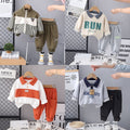 Boys' korean style new autumn/winter fleece-lined set - trendy printed boy's fashionable sweatshirt and sweatpants two-piece outfit
