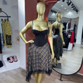European and american cross-border women's fashion  summer new sexy and elegant fishbone camisole top with plaid midi skirt set