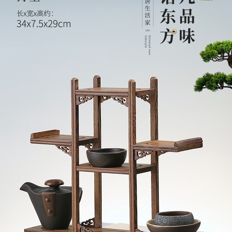 Solid wood teacup rack Chinese Bogu rack storage box table rack Pu'er teapot stove tea set accessories