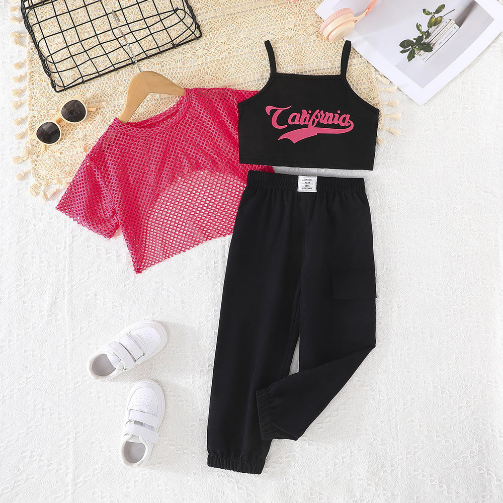 exclusive supply—girl fashion sports suit california letter vest + black sports pants