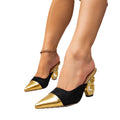 Women's shoes gold high heels color block women's shoes special heel fashion pointed toe back hollow casual sandals special heel