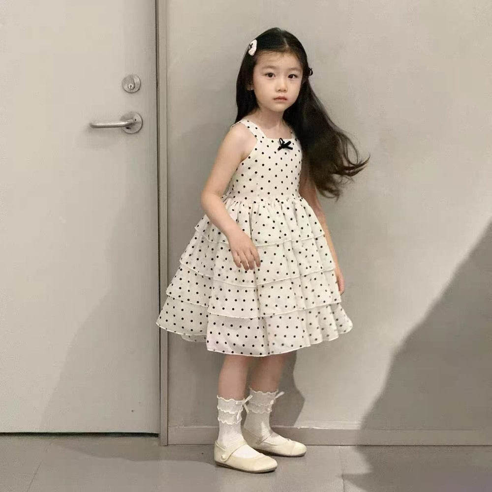 French style girls'  sundress - new summer polka dot tiered dress - baby puffy princess cute dress