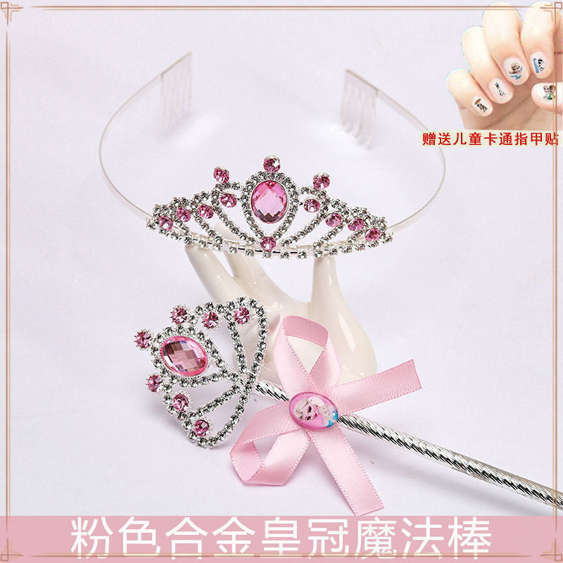 Crown Tiara Children's Little Princess Crown Magic Wand Hair Accessories Set Princess Elsa Necklace Girls Jewelry Box
