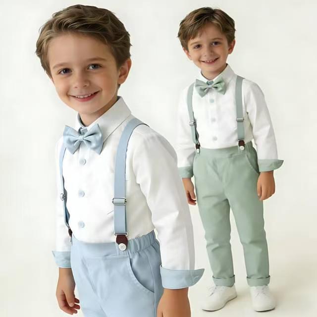 European and american style boys' formal suit set - gentleman's suspender pants two-piece outfit - flower boy, ceremony host, and runway performance costume