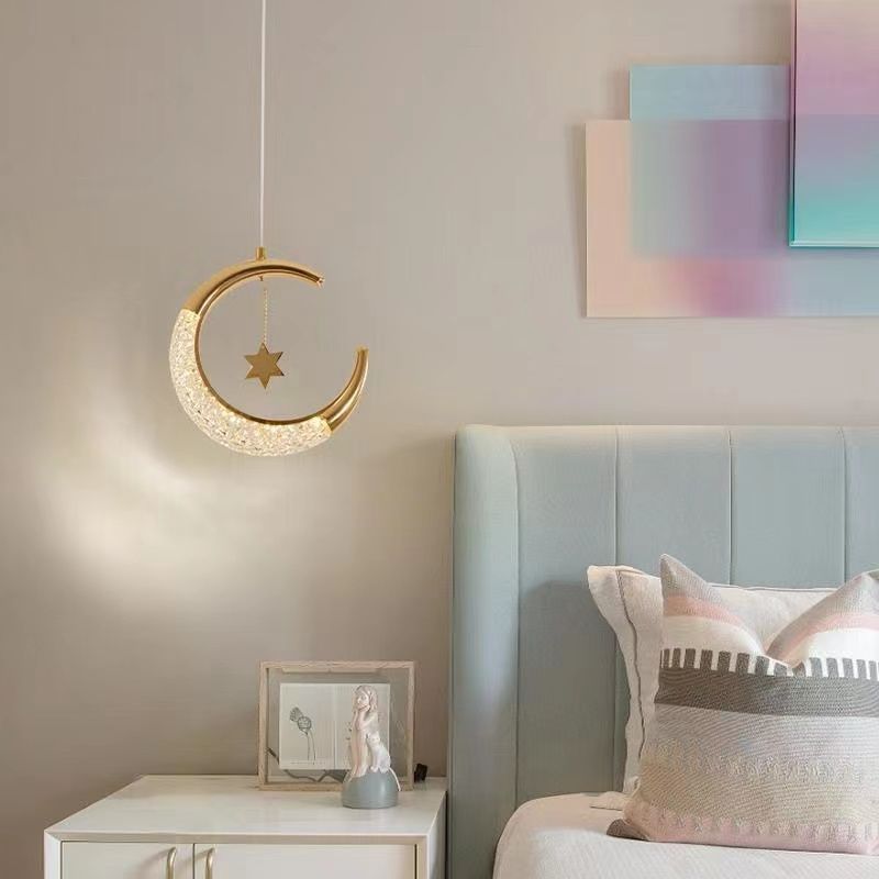 Warm and romantic bedroom new modern simple moon lamps astronaut creative children's room entrance bedside chandelier