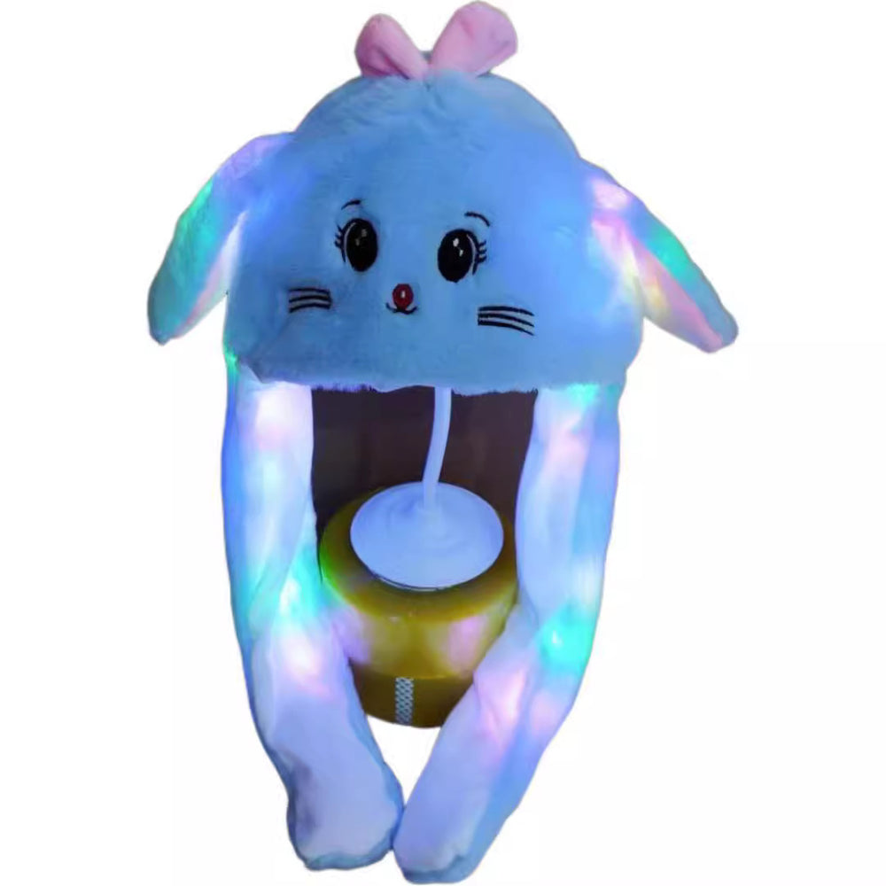 Tiktok viral cute plush bunny hat - squeeze the ears to make them move! light-up airbag beanie for warmth and cold protection