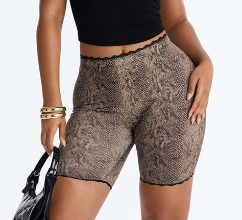 spring and summer new arrivalfashion style sexy butt lift women's easiest for match tight printing style lace trim motorcycle shorts