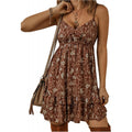 hot & spicy style  summer floral v-neck high-end spaghetti strap design short dress for women